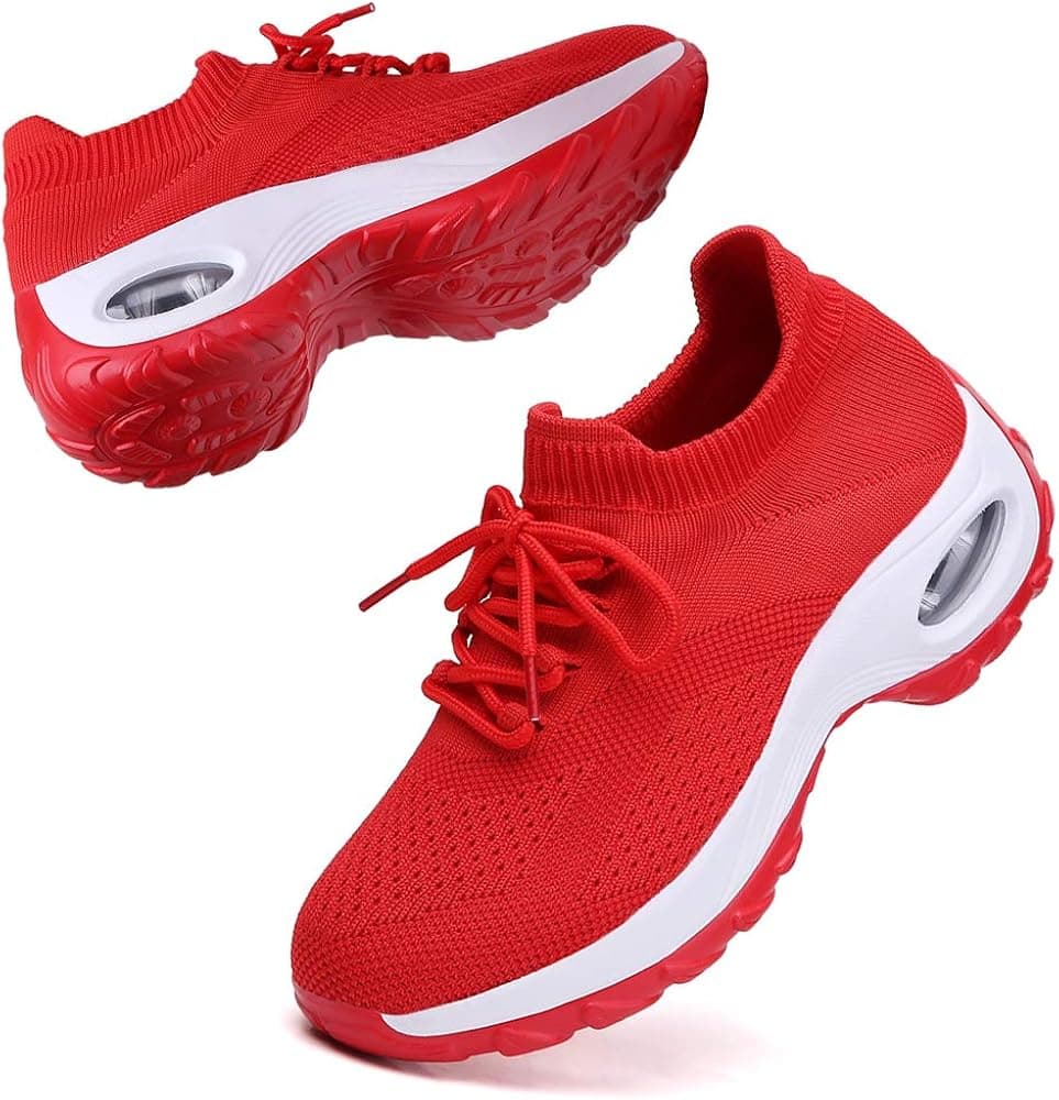 TSIODFO Women Sport Running Sneakers mesh Breathable Comfort Sock Athletic Tennis Walking Shoes Fashion Casual Jogging Sneakers red Size 6