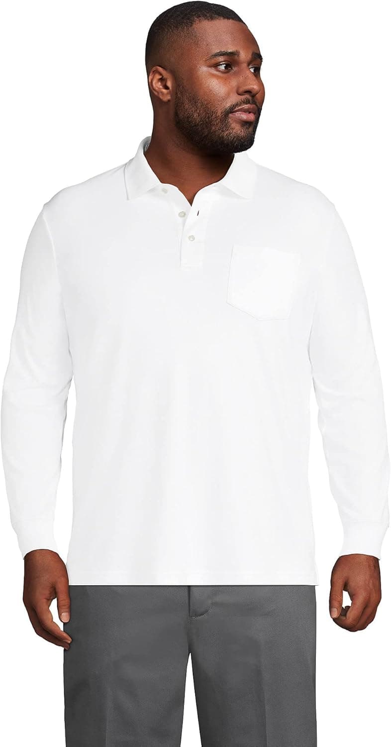 Lands' End Men's Long Sleeve Super Soft Supima Polo Shirt with Pocket