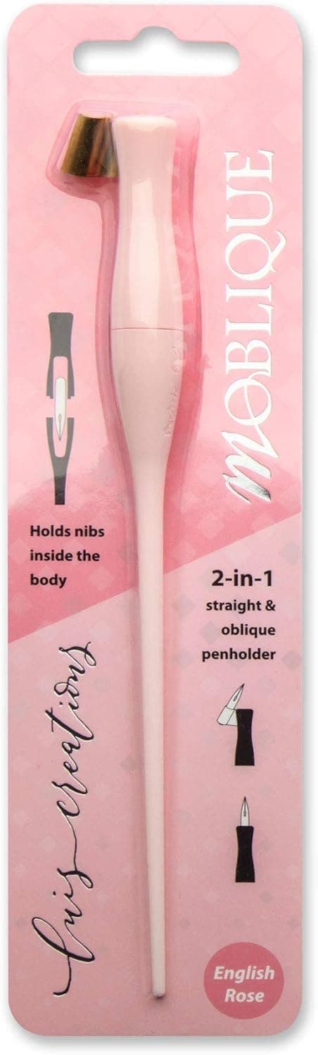 Moblique 2-in-1 Oblique or Straight Penholder with an Interior Nib Compartment by Luis Creations (English Rose)