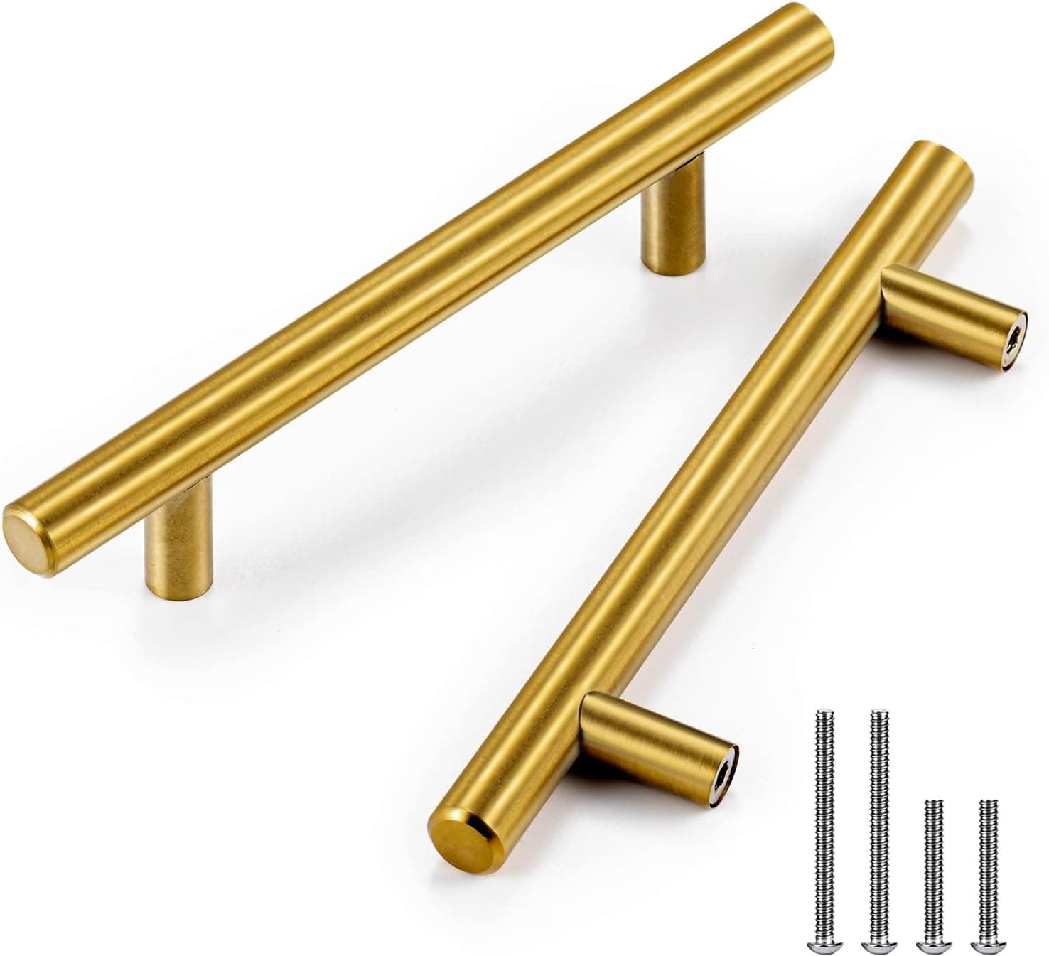 CZC HOME 20 Pack 6.4 Inch Cabinet Pulls Stainless Steel Drawer Handles, 4" Hole Center Drawer Pulls for Kitchen Dresser Cupboard with 2 Sizes Screws Brushed Brass