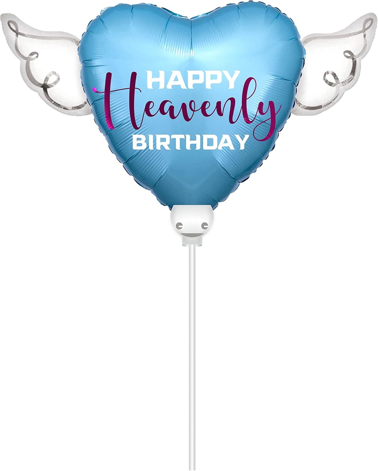 Heavenly Balloons on a stick Happy Heavenly Birthday blue/purple balloon heart shaped with angel wings