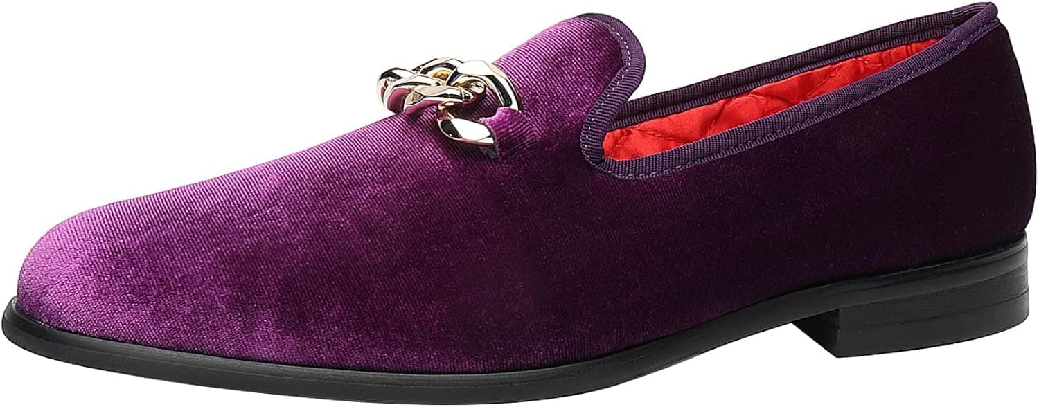 ELANROMAN Men's Loafers Gold Buckle Fashion Handmade Wedding Party Prom Shoes
