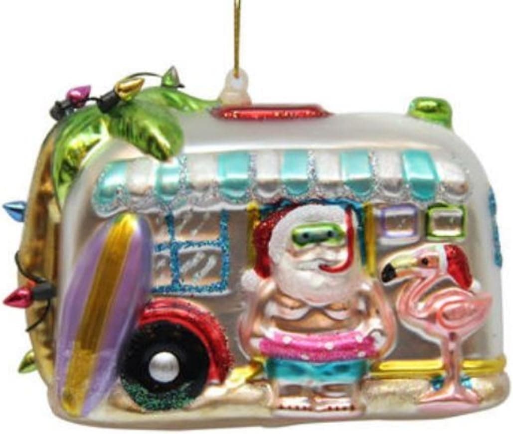 December Diamonds Blown Glass Ornament - Camper in Tropical Theme