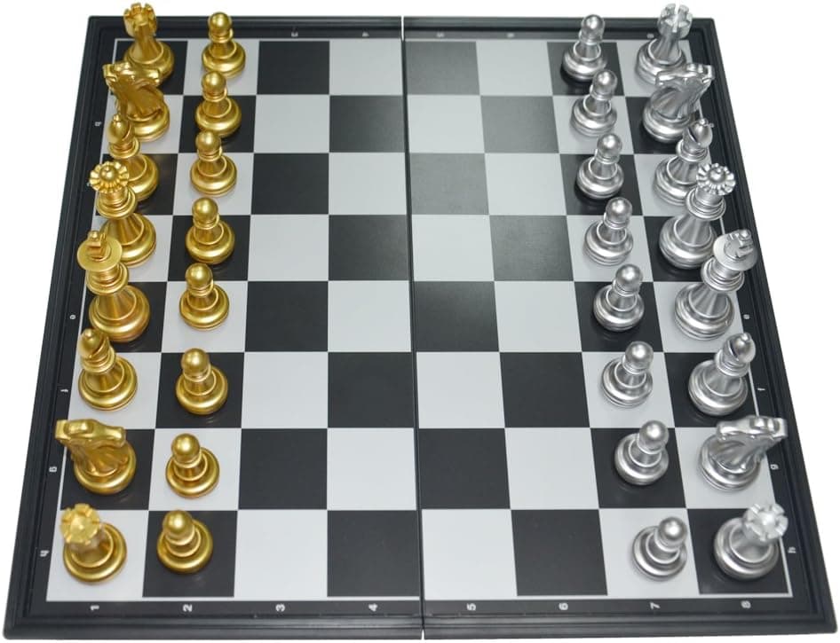 Magnetic Chess Set,12.6'' Square Golden/Silver Folding Chess Pieces Chessboard Travel Chess Set Hips Gifts for Kids and Adults Educational Toys
