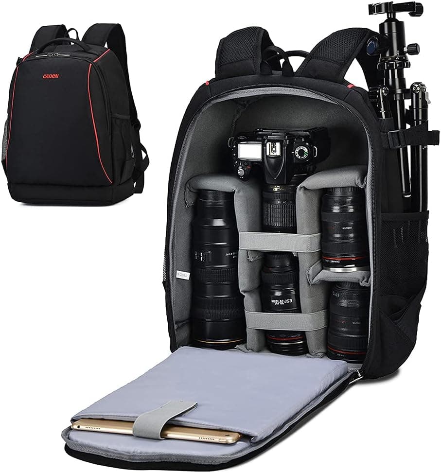 CADeN Camera Backpack Professional Large Anti-Theft Photography Bag Backpack with 13" Laptop Compartment Case Compatible with Nikon Canon Sony Cameras and Lenses Tripod Accessories (Black)