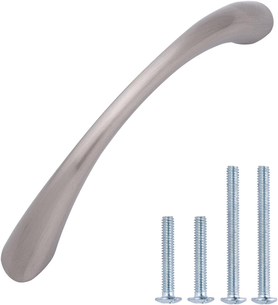 Amazon Basics Tapered Bow Cabinet Handle, 3-inch Length (2.52-inch Hole Center), Satin Nickel, 10-Pack