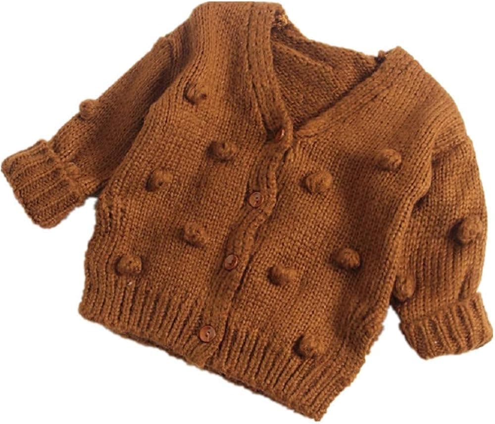 Toddler Baby Girls Winter Coat Pompom Button Knit Sweater Cardigan Kids Long Sleeve Warm Jacket Outerwear