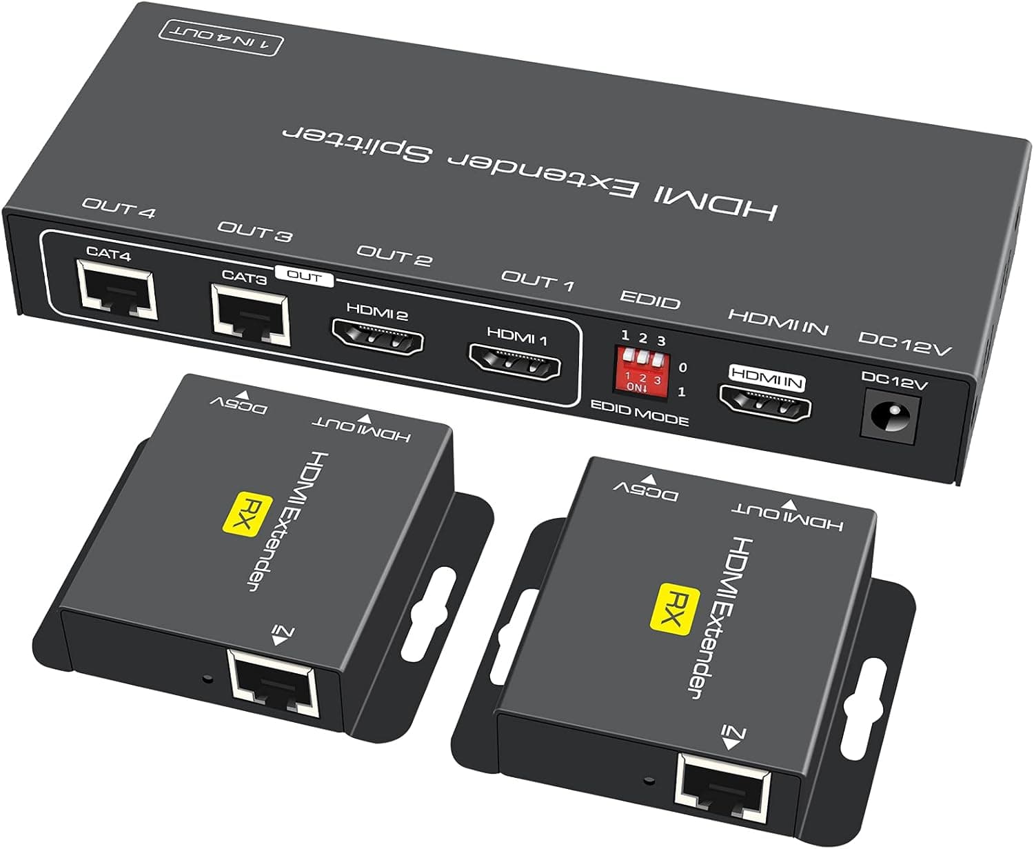 HDMI Extender Splitter 1 in 2 Out Over Cat5e/6 Ethernet Adapter Up to 165FT HD1080P@60Hz with 2 HDMI Loop Out Support EDID Copy Settings HDCP…
