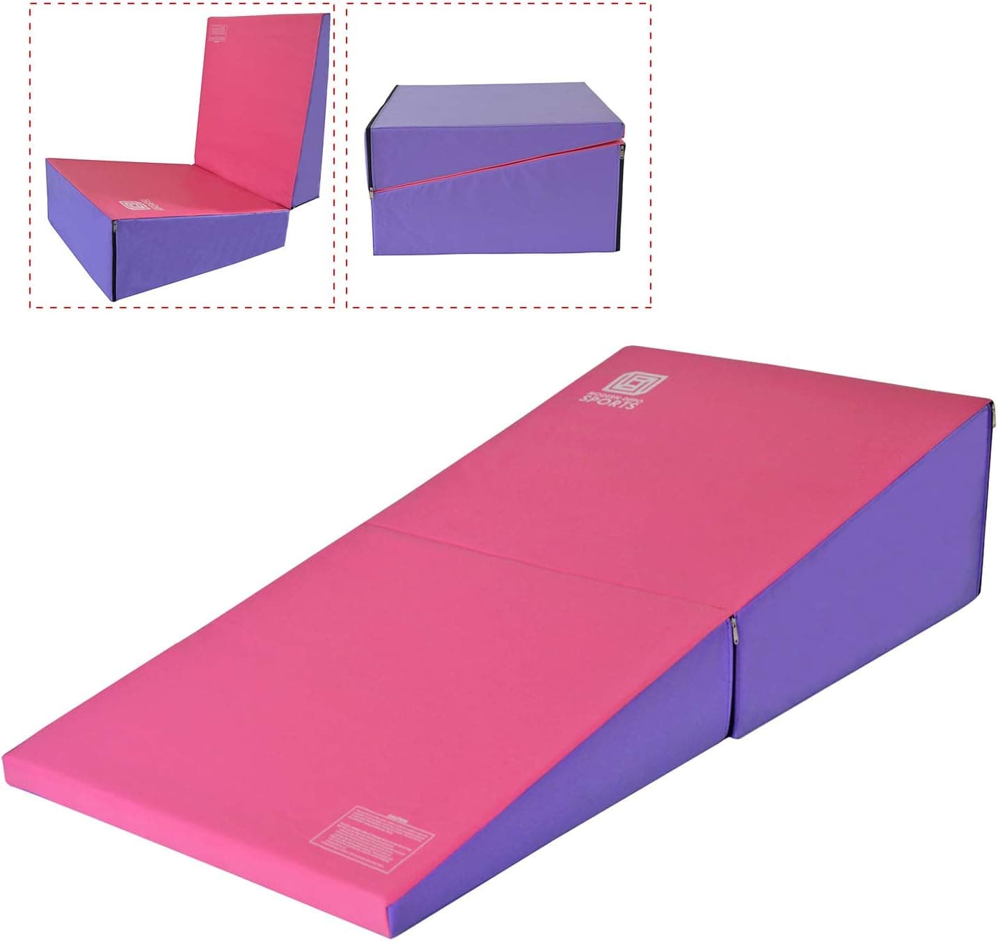 Modern-Depo Gymnastics Wedge Mats Folding for Tumbling | 60" X 30" X 14" Incline Mat Cheese Wedge With Zip Fastener, Waterproof Vinyl Cover, EPE Foam（ Pink and Purple )