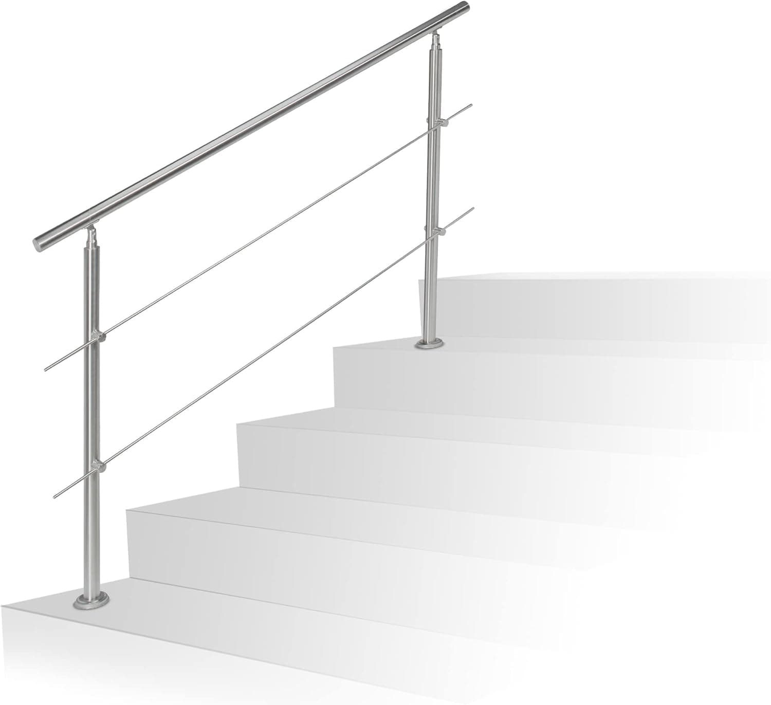 Relaxdays 10020766_638 Stainless Steel Handrail Set, for Indoors and Outdoors, Bannister, 1.5 m Long, 2 Posts, 2 Crossbars, Silver, 2 2