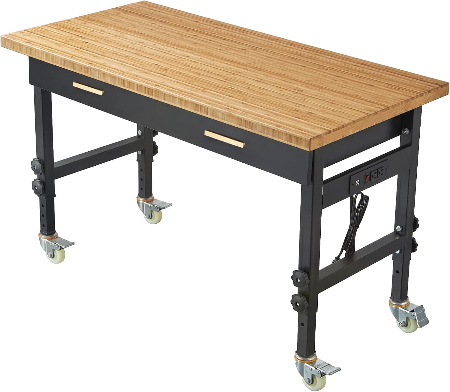 47.2'' Garage Workbench with Drawers Workbench 47.2 "x23.6 Workbench 1inches Bamboo Board with Power Outlet Drawer for Garage Office Workbench