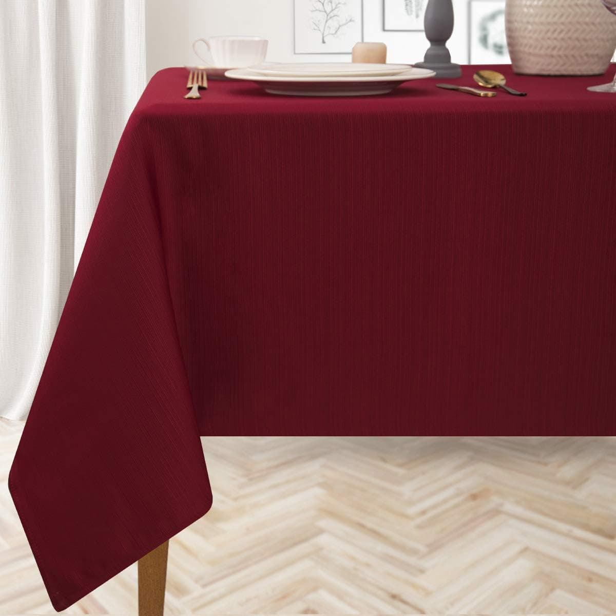 Lotmat Tablecloths for Rectangle Tables Stripe Texture Modern Style Water Resistant Spill-Proof Washable Chic Tabletop Protector for Holiday Dinning Table Decoration Wine Red 52×70, Seats of 4-6