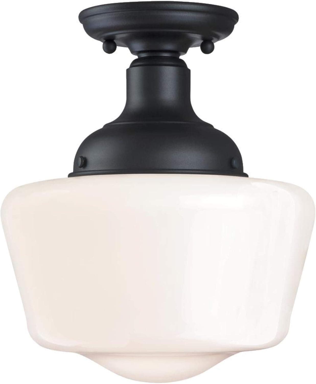 Westinghouse Lighting 6578300 Scholar 9 inch Vintage One-Light Semi-Flush Mount Outdoor Ceiling Light Fixture Textured Black Finish, White Opal Glass