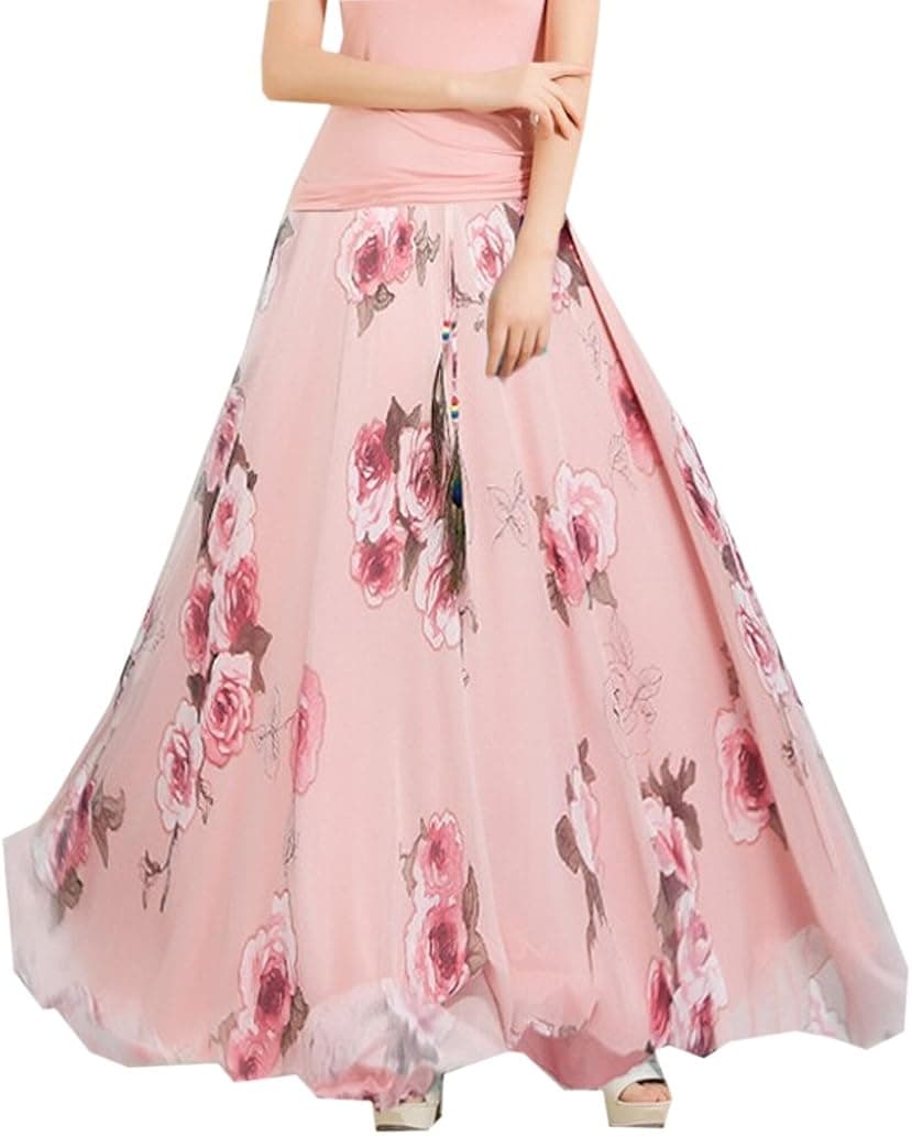Xinliya Womens Floral Pleated Skirt Long Dress Maxi Dresses
