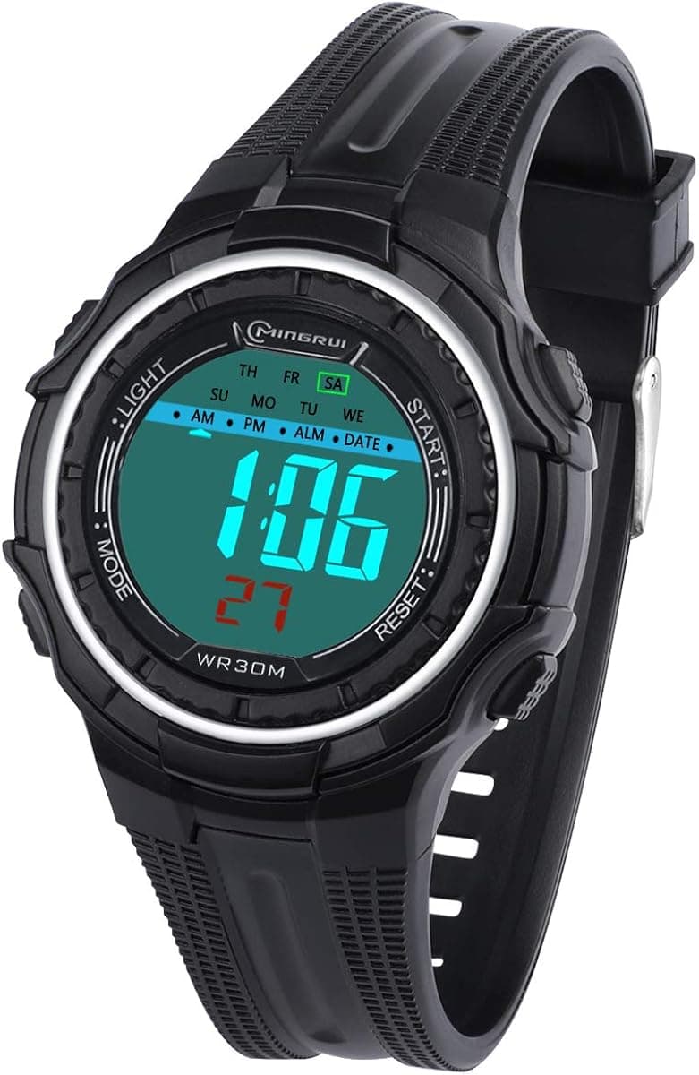 Kids Digital Watch, Watch for Kids Boys Girls Sports Child Watches Waterproof with LED Lights Alarm Stopwatch Hour Minute Second Date Week Month Wrist Watches for Children 4-15 Years Old (Black-1)