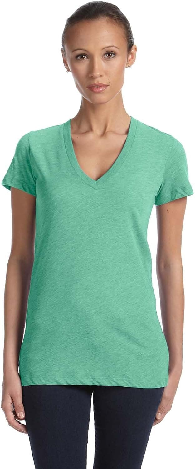 Ladies' Triblend Short-Sleeve Deep V-Neck T-Shirt 2XL GREEN TRIBLEND