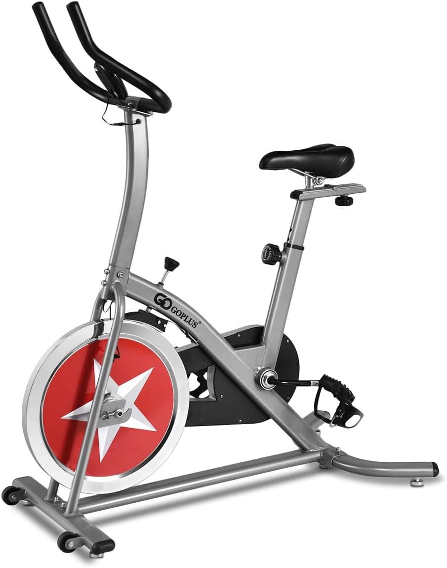 Goplus Indoor Cycling Stationary Bike, Adjustable Exercise Bike with LCD Display, Comfortable Seat for Gym Cardio Workout
