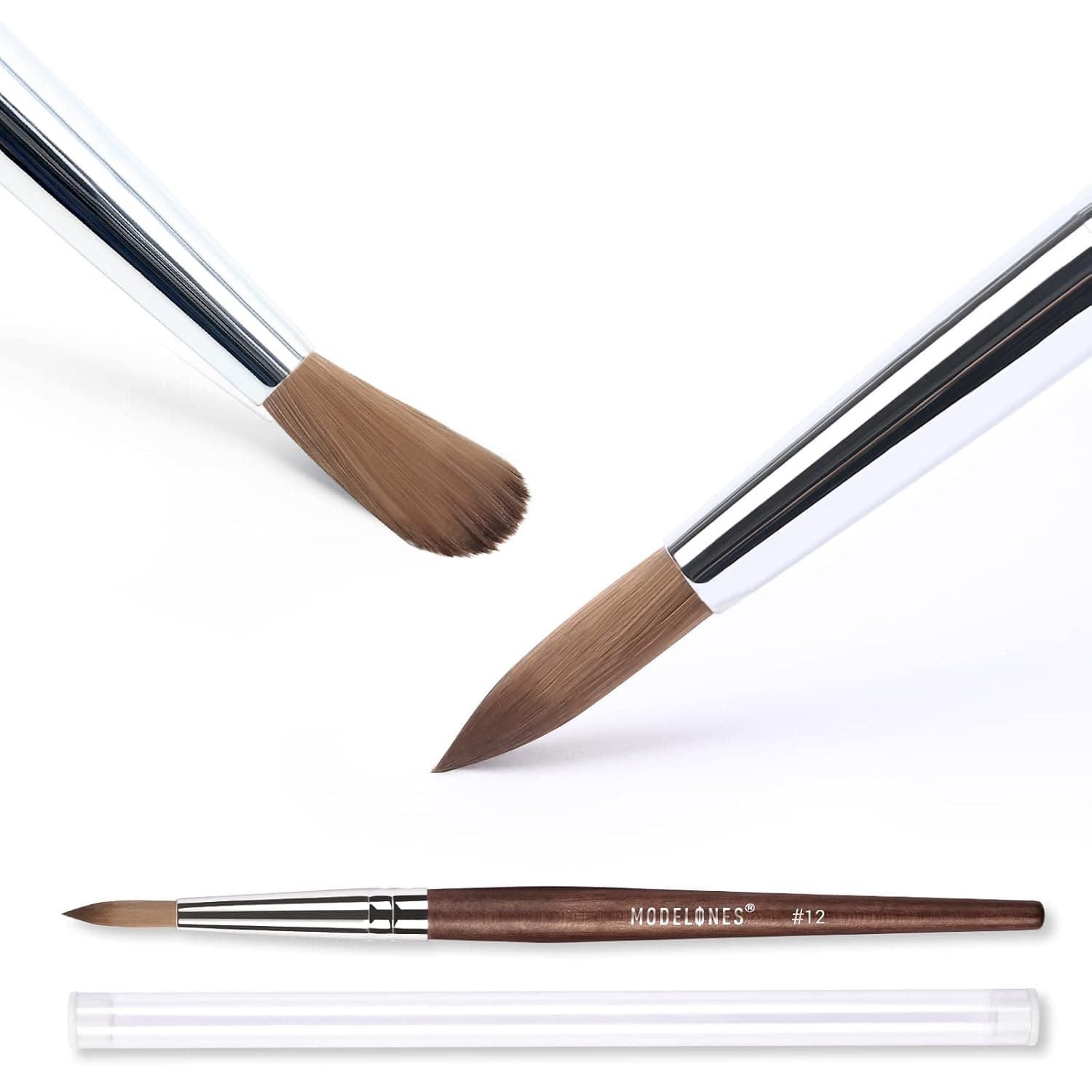 Modelones Acrylic Nail Brush Size 12, 100% Pure Kolinsky Hair Sturdy Wooden Handle Oval Crimped Shaped Nail Art Brushes for Nail Extension Professional Manicure for DIY Home Salon