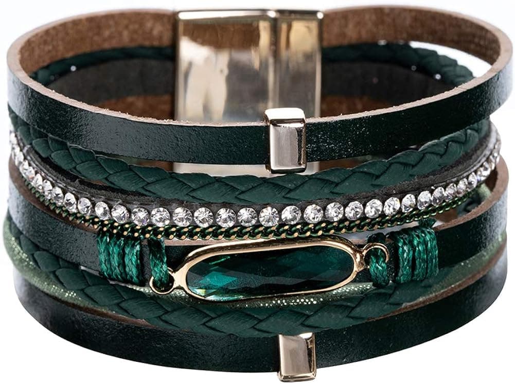 Vercret Leather Wrap Bracelet for Women - Multi-Layer Bracelets for Girl, Ideal Gift White druzy for Women, Sister, Mom (Green)