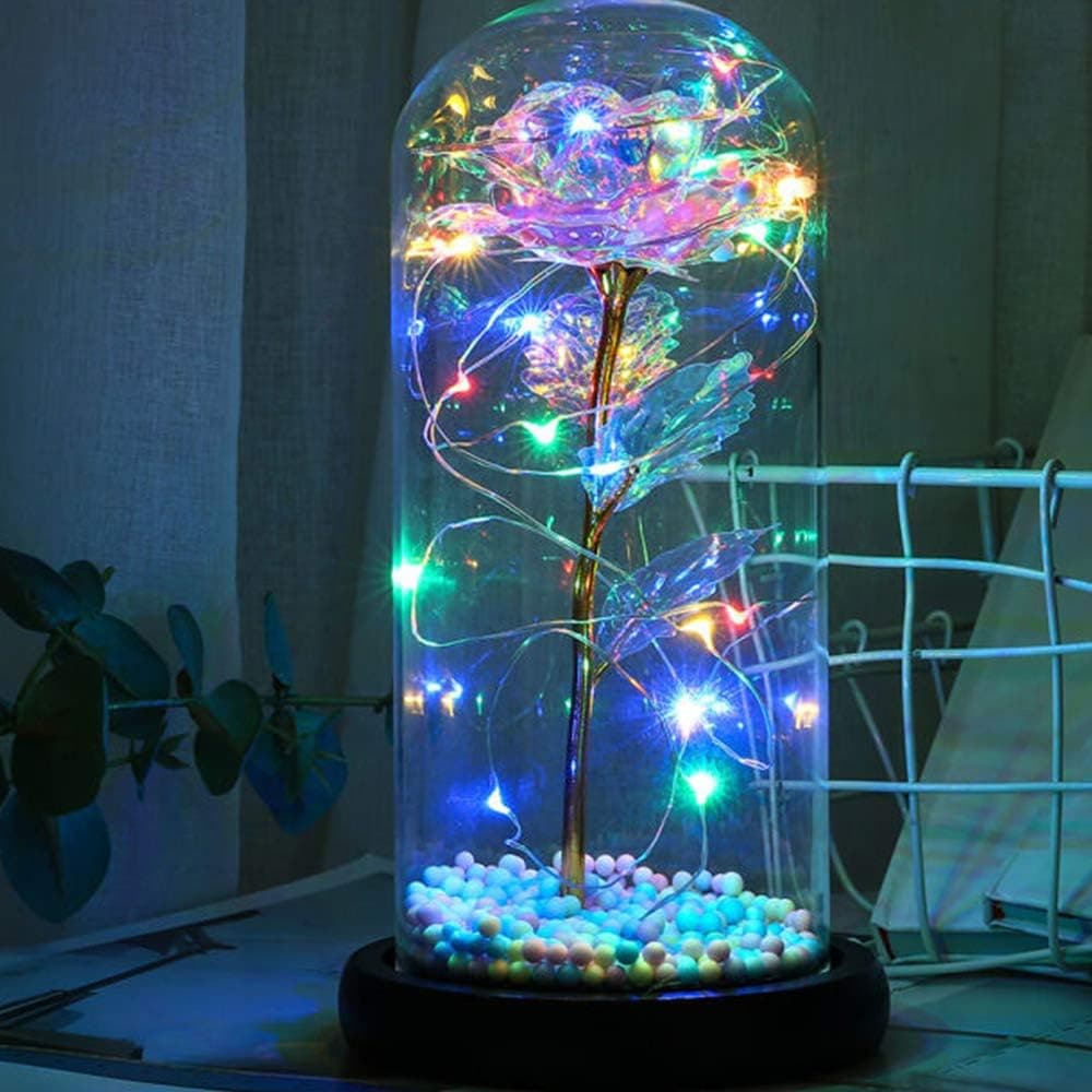 Beauty and The Beast，Galaxy Rose Artificial Flower,Best Crystal Rose for Her, for Weddings, Christmas，Mother's Day, Girlfriend Birthday Romantic Gifts