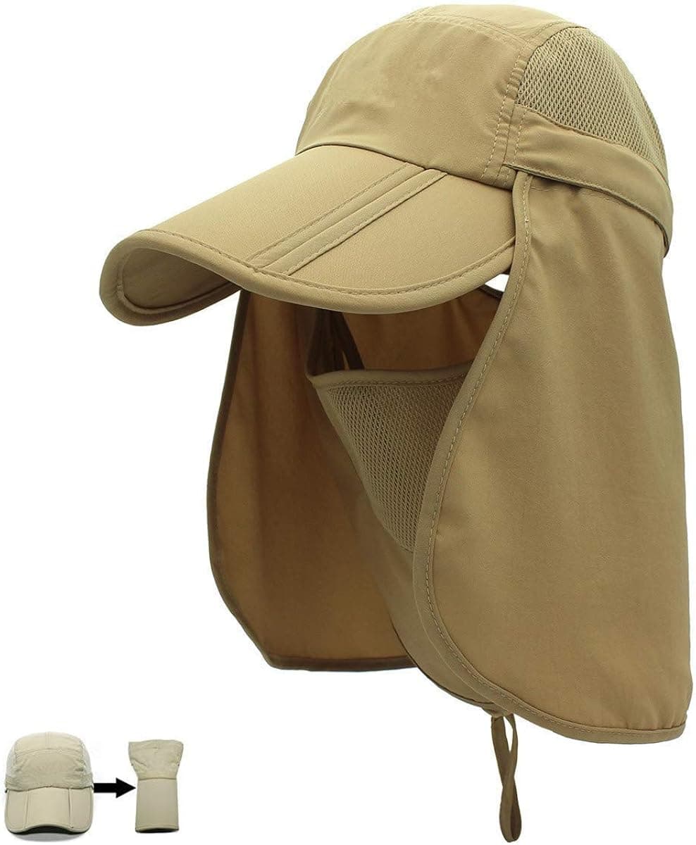 Dukars Fishing Hats Unisex Outdoor Sun Protection Fishing Cap with Face & Neck Flap for Hunting Hiking Garden Work (Khaki)