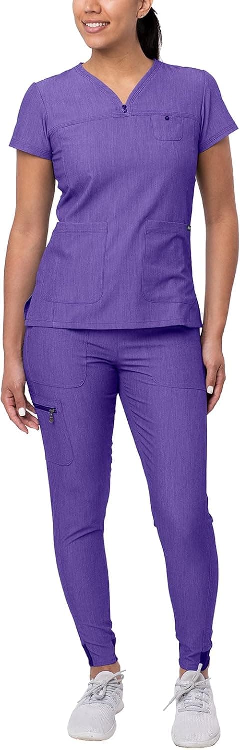 Adar Pro Movement Booster Scrub Set for Women - Sweetheart V-Neck Scrub Top & Yoga Jogger Scrub Pants