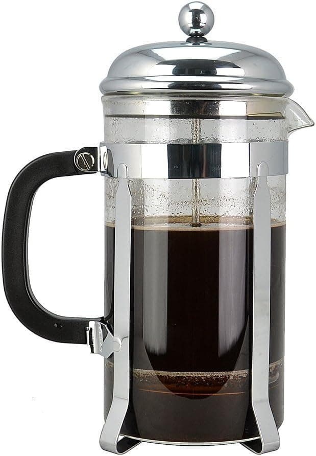 French Press Coffee Tea and Espresso Maker,Makes 8 Cups (4 Mugs) ,Best Coffee Press Pot with Stainless Steel and Double Screen System Filters ,Chrome