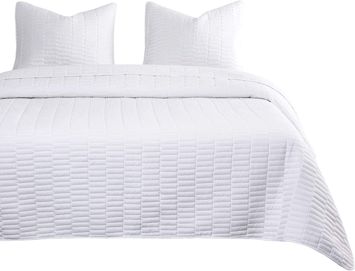 Wake In Cloud - White Quilt Set, Soft Microfiber Bedspread Coverlet Bedding (3pcs, King Size)