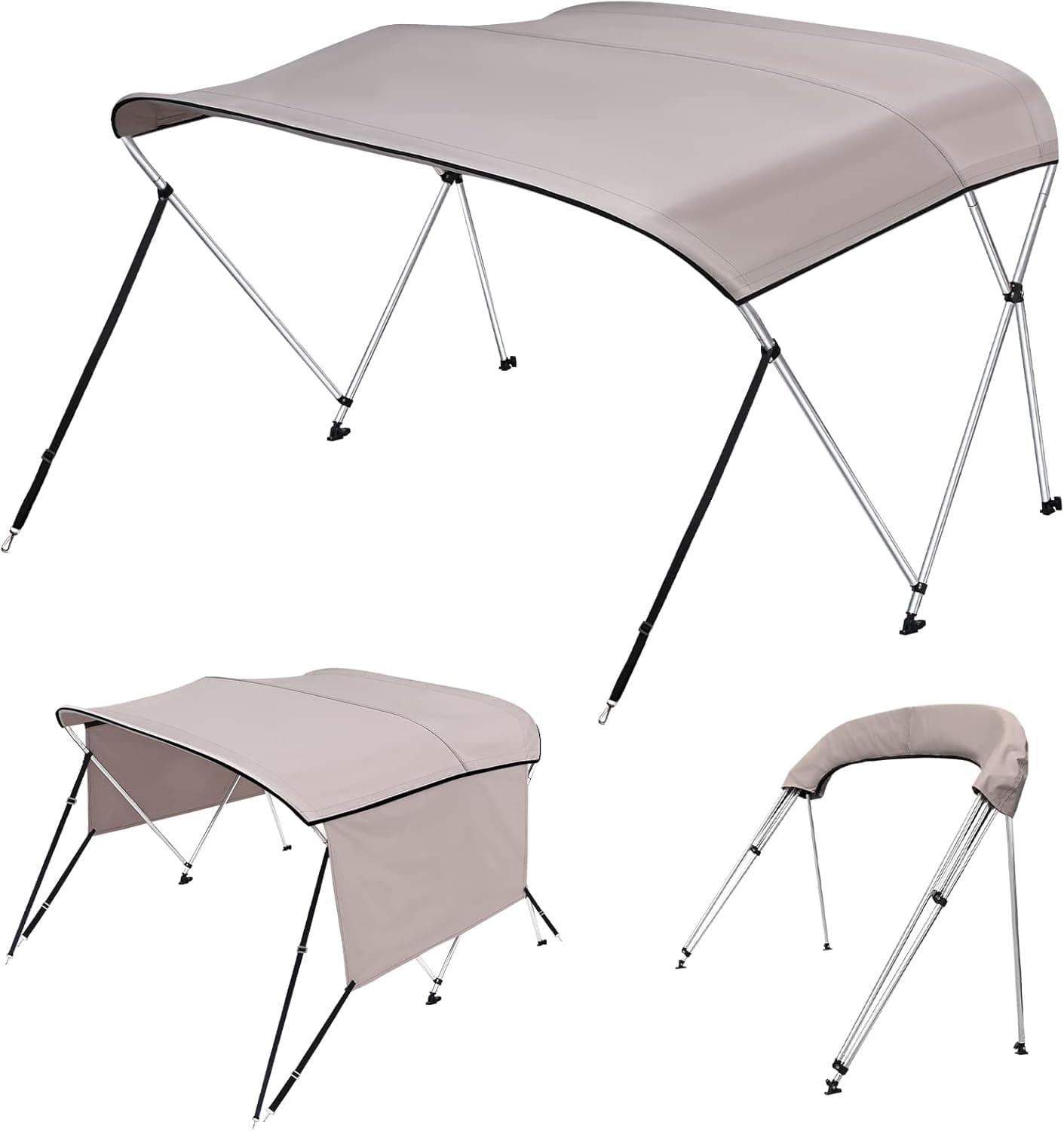 KAKIT 3 / 4 Bow Bimini Tops for Boats with Easy to Install Sidewalls 2 Rear Support Poles + 2 Straps + Storage Boot + 1 Inch Aluminum Frame