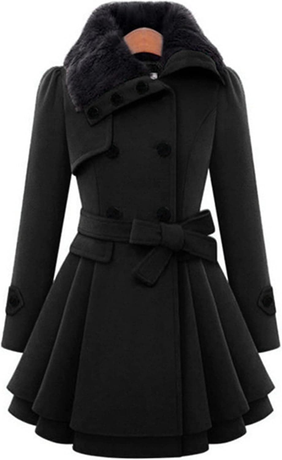 Andongnywell Women's Double Breasted Pea Coat Winter Mid-Long Trench Coat with Belt mid long tweed woollen Overcoats