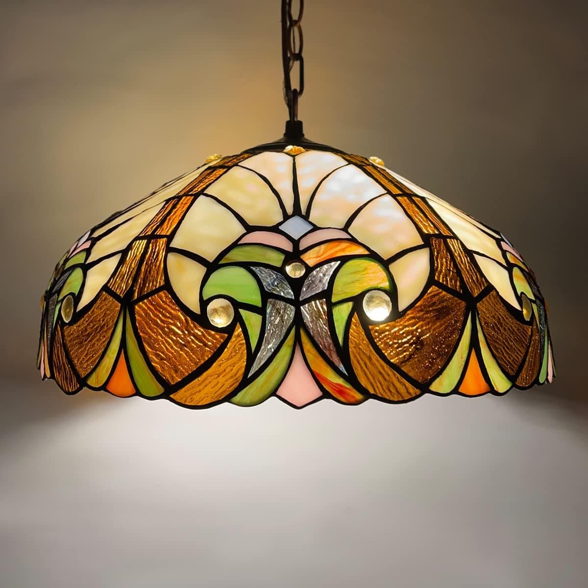 COTOSS Tiffany Pendant Light fixtures 16" Wide Stained Glass Pendant Lighting Vintage Style 2 Lights Hanging Lamp for Kitchen Dining Room Bedroom