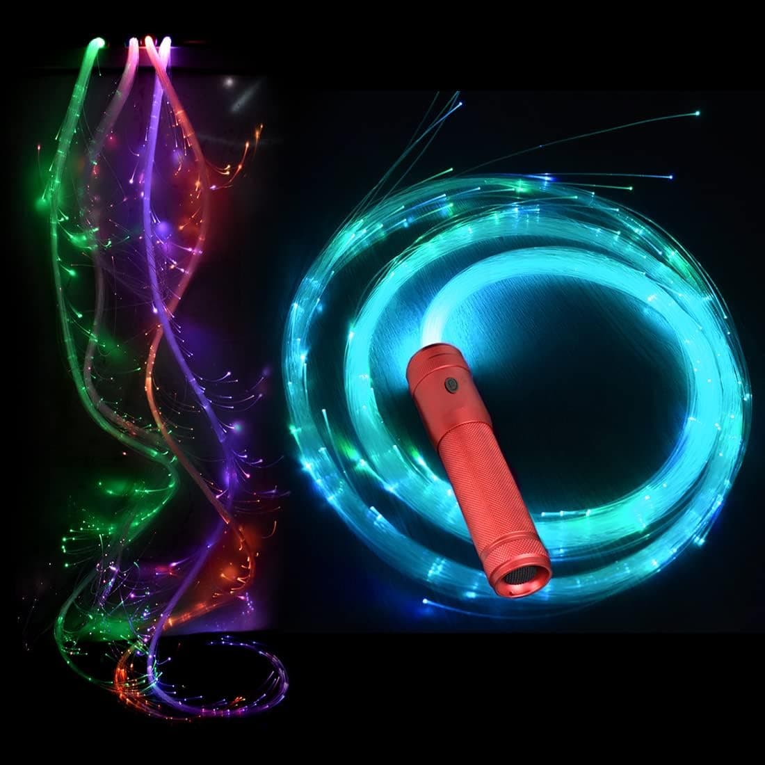 YIHAIXINGWEI Fiber Pixel Whip Light, Red Handle Fiber Whip Optical LED Flash Rope Light Dance Props Swing Beating RaveTools 10 Colorful Light Night Club Bar Party Toys with 3D Glasses.