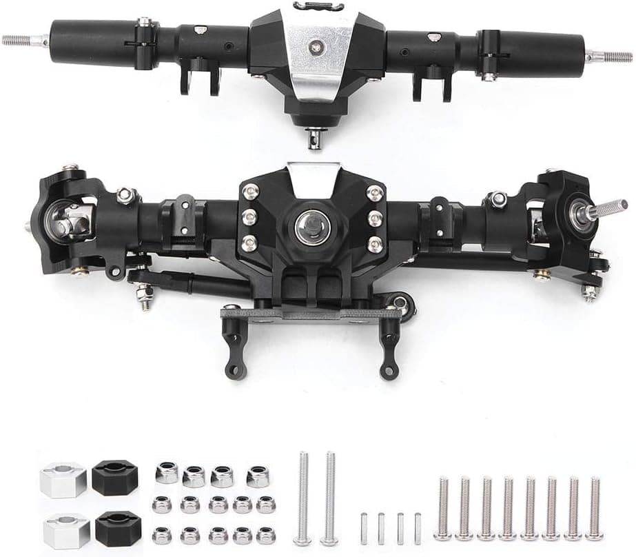 Tbest RC Front Rear Axle, Aluminum Alloy Front and Rear Axle Set for Axial SCX10-ll 90046 RC Car(Black) Car Model Accessory