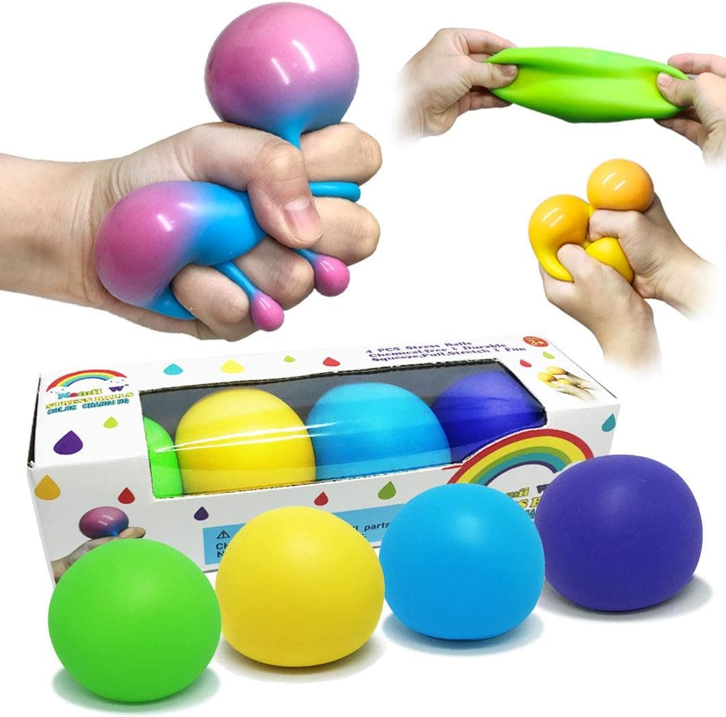 Namii W Stress Ball Toys Color Changing, Sensory Squeeze Toys Squishy Balls for Adults Kids Need, Stress Relief Balls for Easter Stuffers Fidget Ball Toys -4 Pack (Green/Yellow/Blue/Purple)