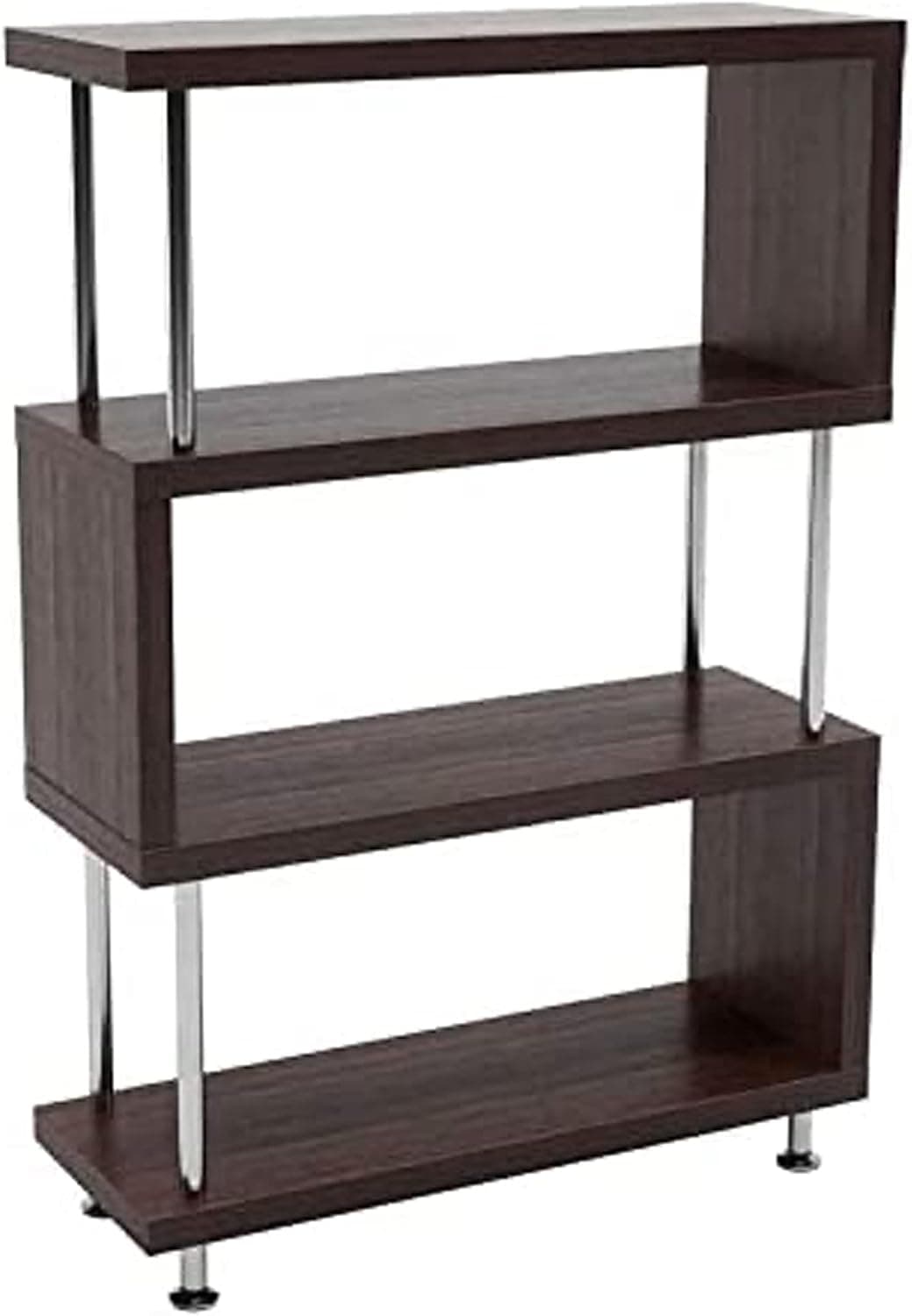 Bestier Geometrical Bookshelf S Shaped Book Shelf, 4 Shelf Mid Century Modern Bookshelf, Open Book Shelf Industrial Etagere Bookcase, Storage Display Book Shelves for Living Room Bedroom, Brown