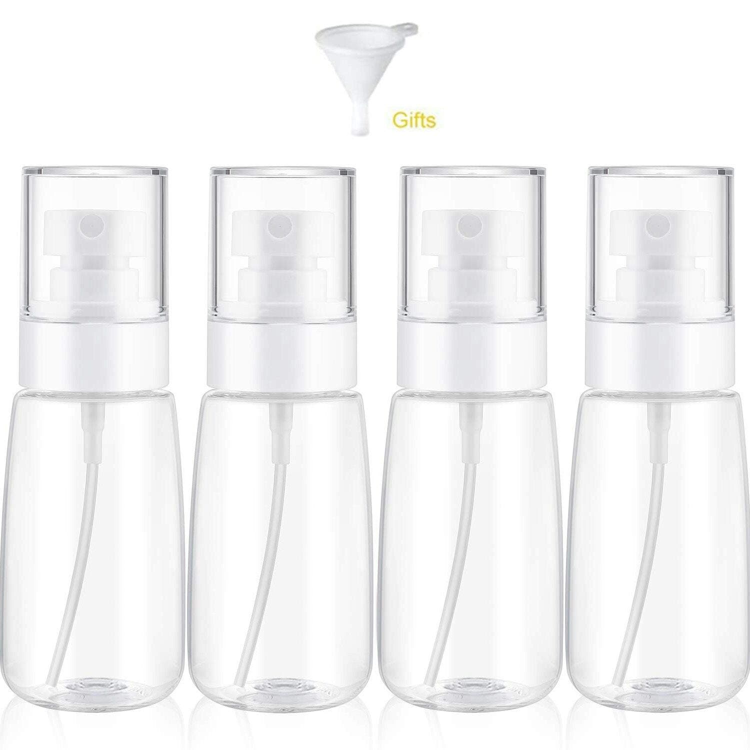 3.4oz/100ml Fine Mist Spray Bottles Empty 4 pcs, Travel Size Spray bottle with a Silicone Funnel, for Hand Sanitizer,Face, Hair, Cleaning, Essences, Perfume, Skincare. Refillable, Durable.