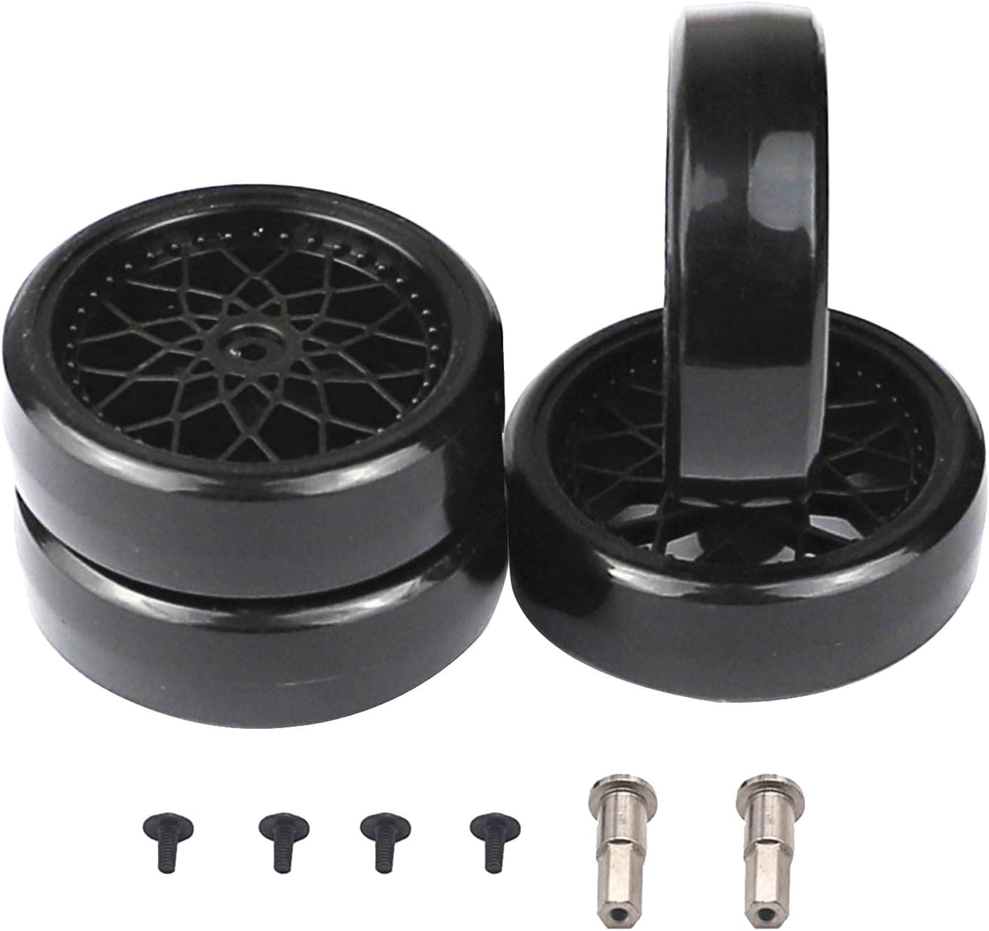 4Pcs Vgoohobby Hard Plastic RC Car Drift Tires Wheel Rim with 2Pcs 5mm Metal Hub Hex Adapter Coupling Compatible with WPL D12 1/10 RC Car (Black)