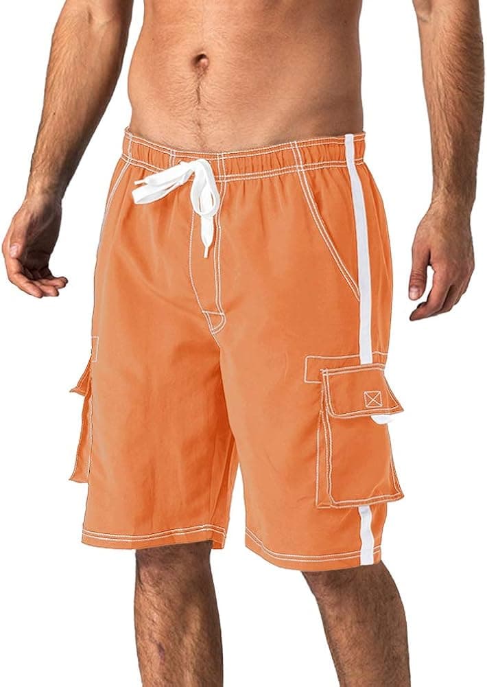 Wohthops Men's Quick Dry Swim Trunks Side Stripe Bathing Suit Board Shorts with Mesh Lining Cargo Pockets