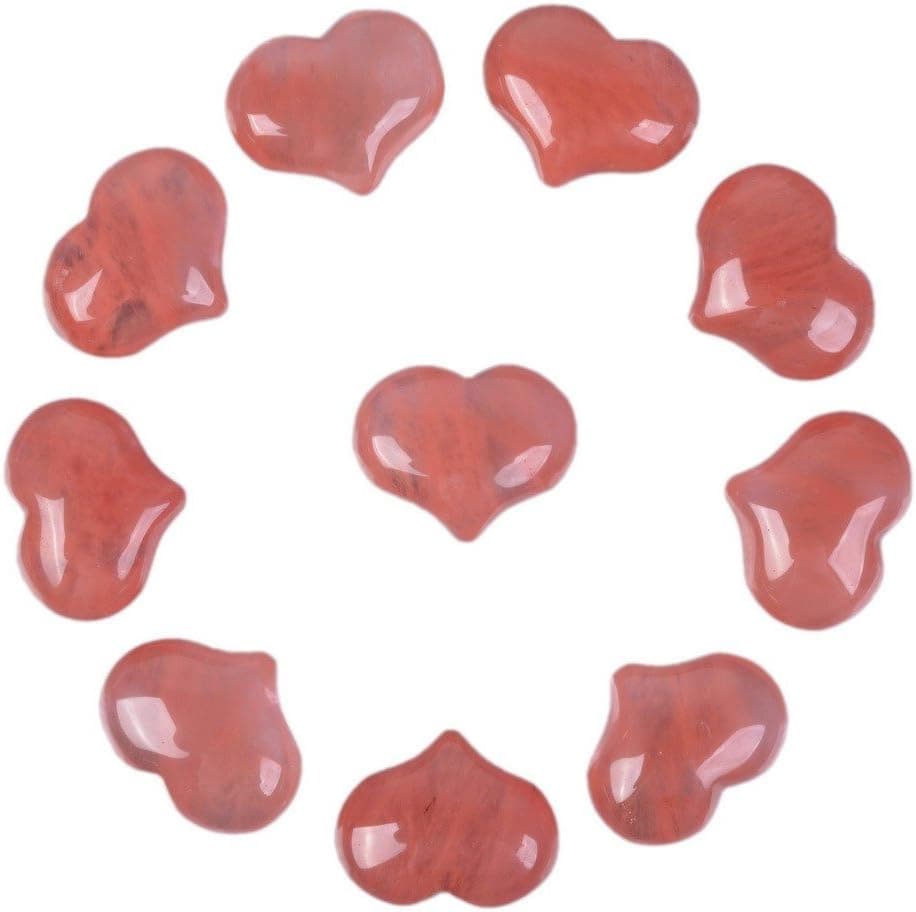 Justinstones Synthetic Cherry Quartz Healing Crystal 1 inch Mini Puffy Heart Pocket Stone Iron Gift Box (Pack of 10)