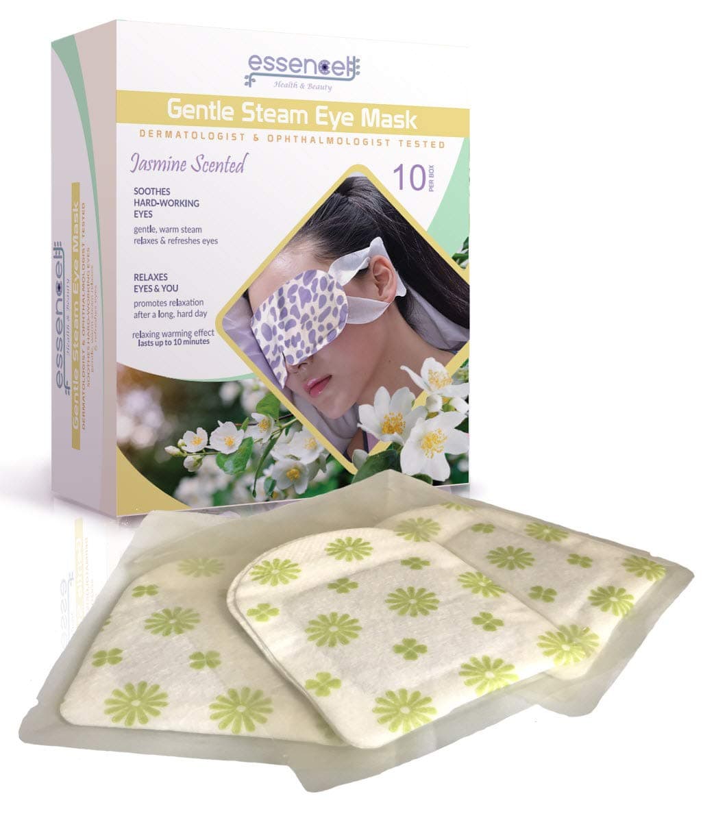 EssencellHB Steam Sleep Eye Mask for Tired, Dry Puffy Eyes, Dark Circles, Hot Under Eye Mask for Travel, Disposable -Jasmine Scented Eyes Mask