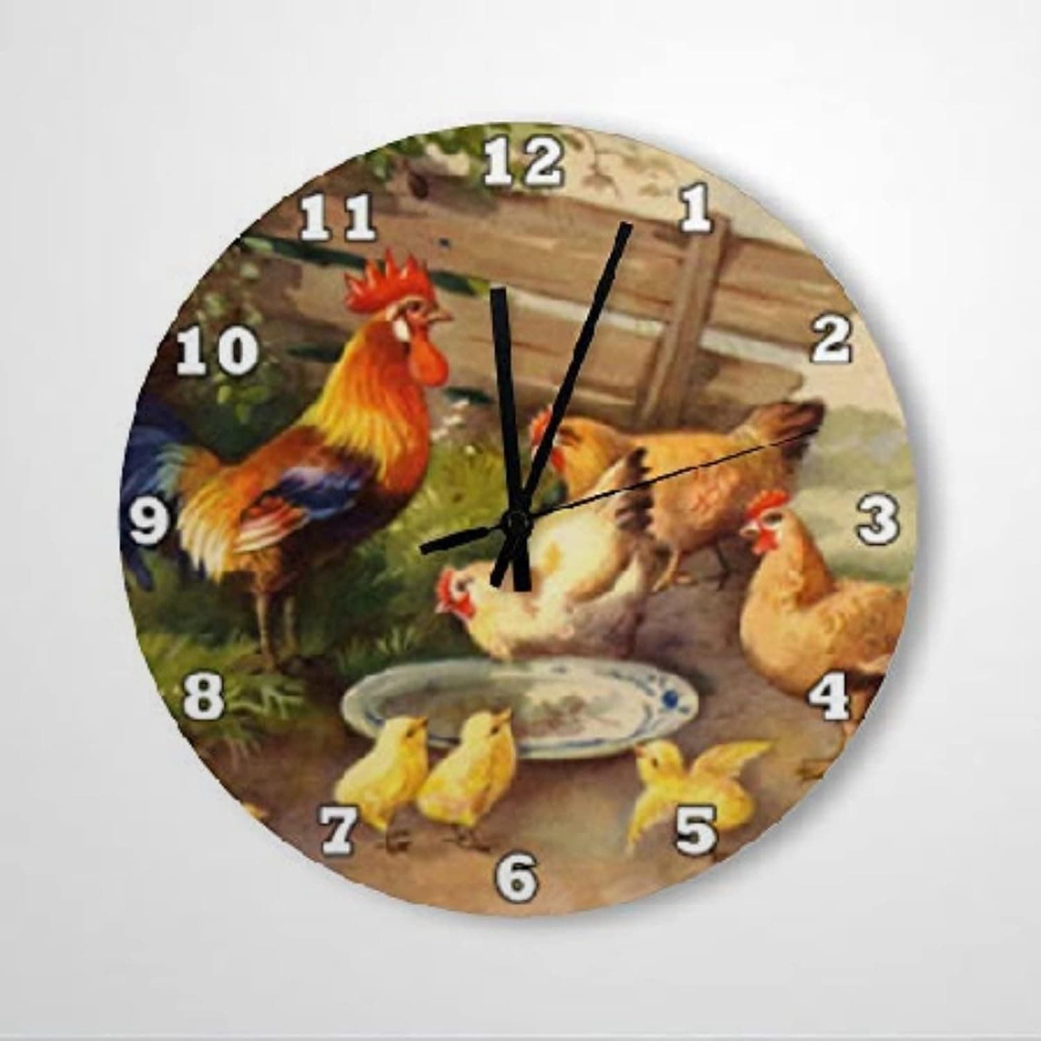 Vintage Rooster and Chickens Wall Clock Rustic Farmhouse Wood Clock 10 Silent Non-Ticking Quartz Battery Operated Clock for Living Room Kitchen Bedroom Farmhouse Home Decor Birthday Wedding Gift
