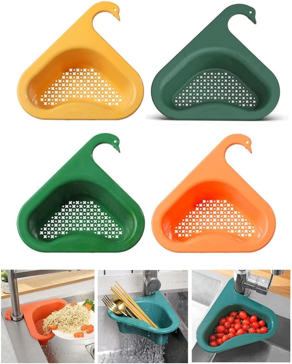 Triangle Sink Drain Rack,Corner Kitchen Sink Strainer Basket,Multifunctional Kitchen Triangle Sink Filter, Swan Drain Basket for Kitchen Sink(4pcs, Mixcolor)