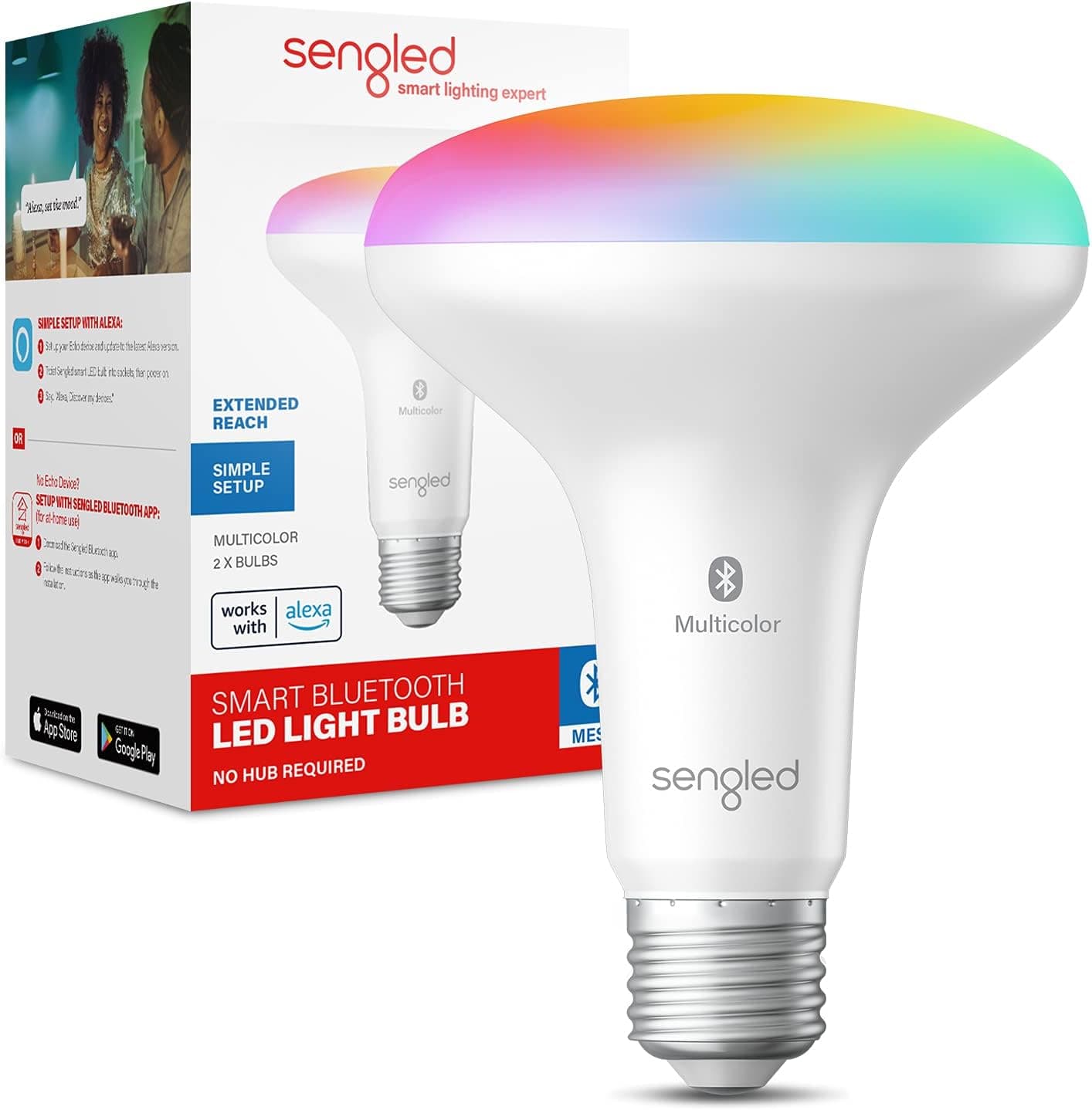 Sengled Alexa Light Bulb, Smart Flood Light Bulb Bluetooth Mesh, BR30 Color Changing Light Bulb RGBW, E26 Multicolor Dimmable LED Bulb 65W Equivalent Recessed, Smart Bulb, No Hub Required, 1 Pack