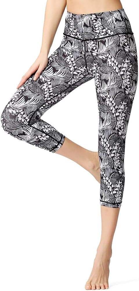 QingJoy Women's Yoga Pants High Waist Leggings Workout Active Printed Athletic Capris Grey