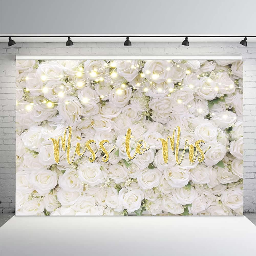 MEHOFOND 7x5ft Miss to Mrs Backdrop for Bridal Shower White Floral Wall Decoration Wedding Bride to be Engagement Photography Background Photo Booth Prop