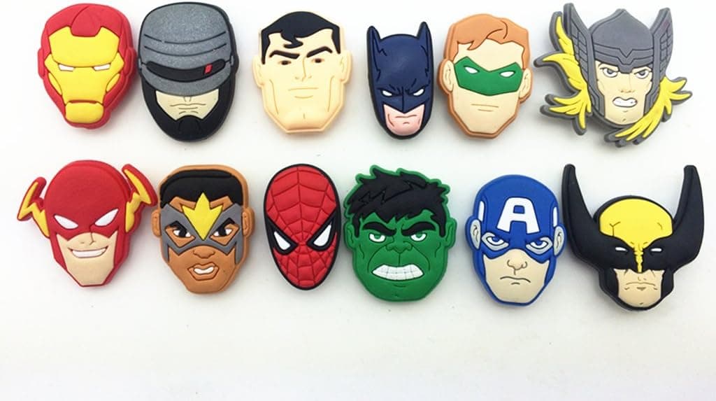 12pc Avengers super Hero SHOW Shoe Charms for Croc Shoes & Wristband Bracelet