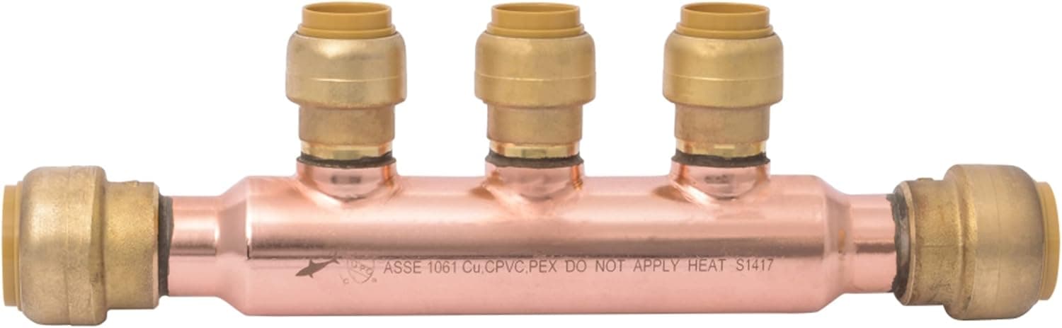 SharkBite 3/4 Inch x 1/2 Inch Outlet 3 Port Open Multi-Port Tee, Push to Connect Brass Plumbing Fittings, PEX Pipe, Copper, PVC, 25552LF