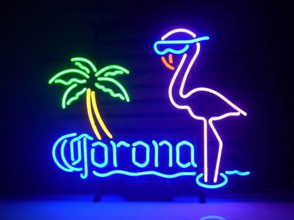 QUEEN SENSE Coronas Extra Pink Flamingo Real Glass Neon Light Sign Home Beer Bar Pub Recreation Room Game Room Windows Garage Wall Sign H105X