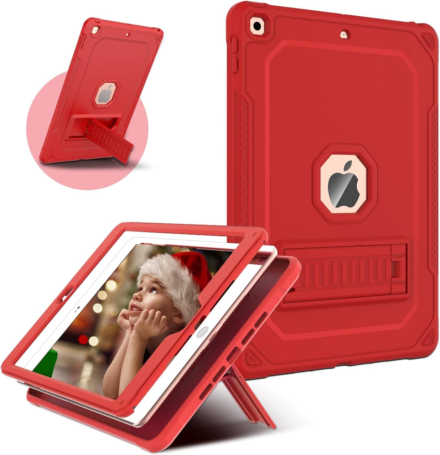 ZoneFoker for iPad 9th Generation Case, for iPad 8th/7th Gen 10.2 inch Case 2021/2020/2019, Shockproof Dual-Layer Slim Sturdy Case with Stand Tablet Cover for Kids/Girl/Women-Red