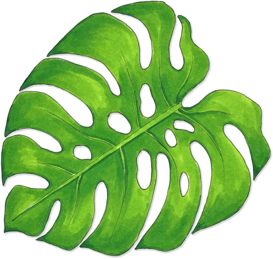 Overly Attached Decals Watercolor Monstera Swiss Cheese Tropical Plant Leaf Vinyl Car Decal - 6" Full Color
